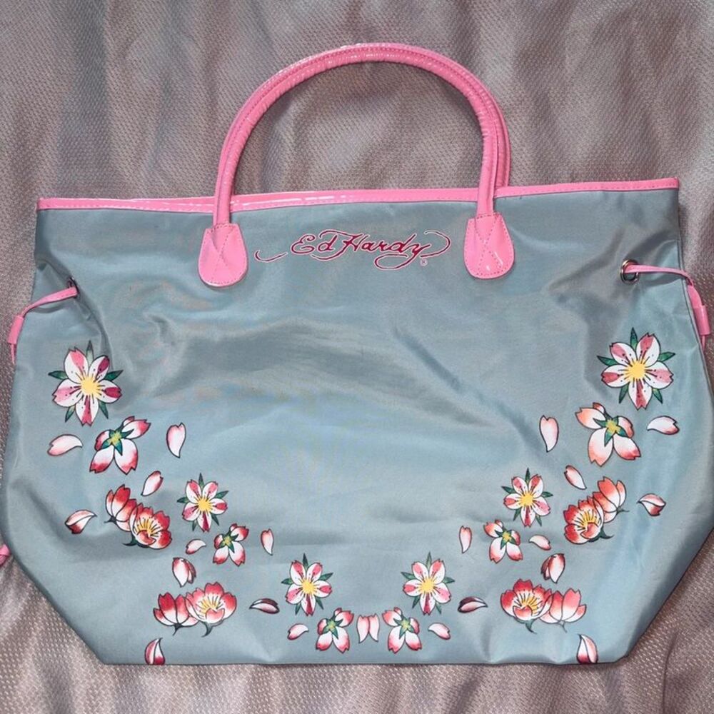 Ed Hardy floral zippered xl tote bag Y2K Aesthetic, 2000s Vintage, Retro Vibe